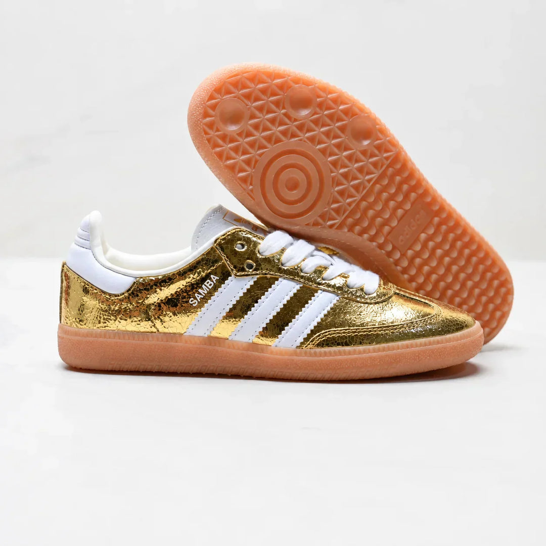 AD Samba OG Femme – Baskets Cuir Craquelé Métallisé Or
