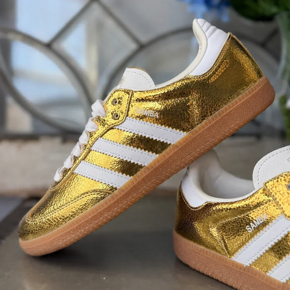 AD Samba OG Femme – Baskets Cuir Craquelé Métallisé Or