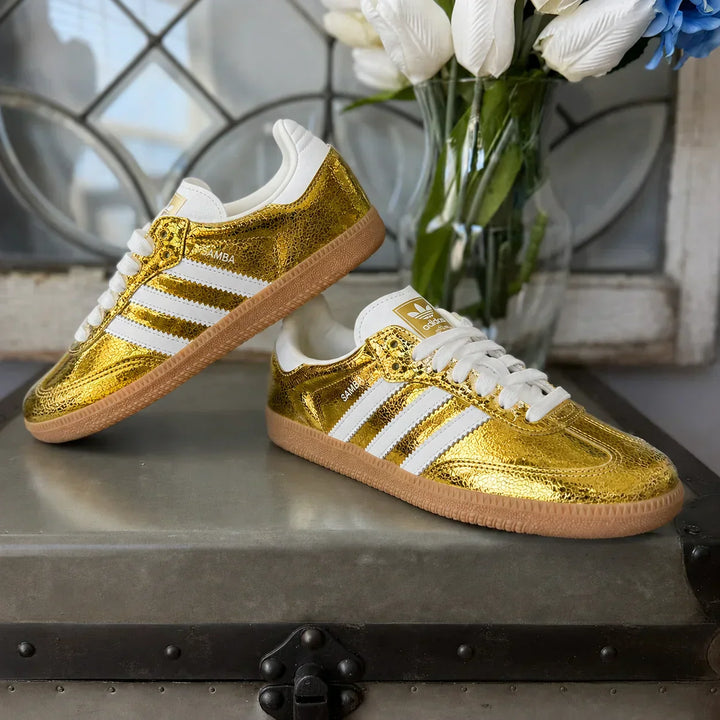 AD Samba OG Femme – Baskets Cuir Craquelé Métallisé Or