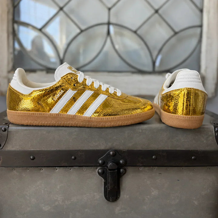 AD Samba OG Femme – Baskets Cuir Craquelé Métallisé Or